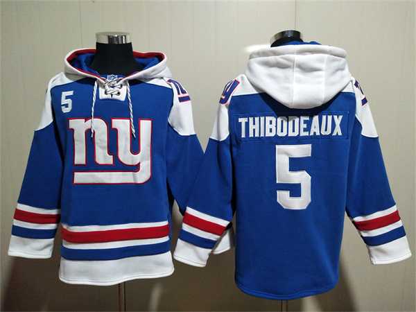 Men's New York Giants #5 Kayvon Thibodeaux Blue Lace-Up Pullover Hoodie,We sell and wholesale Men's New York Giants #5 Kayvon Thibodeaux Blue Lace-Up Pullover Hoodie on line form chian!